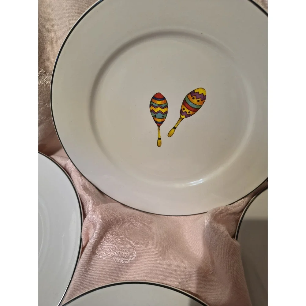 Set of 4 Wendover Lane Box Mexican Hispanic Plates 7.5 Dessert Plates Taco Tues